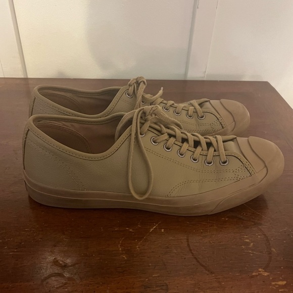 CONVERSE JACK PURCELL LOW TOP LEATHER SNEAKERS  tan color size 10.5 men’s - Picture 4 of 9